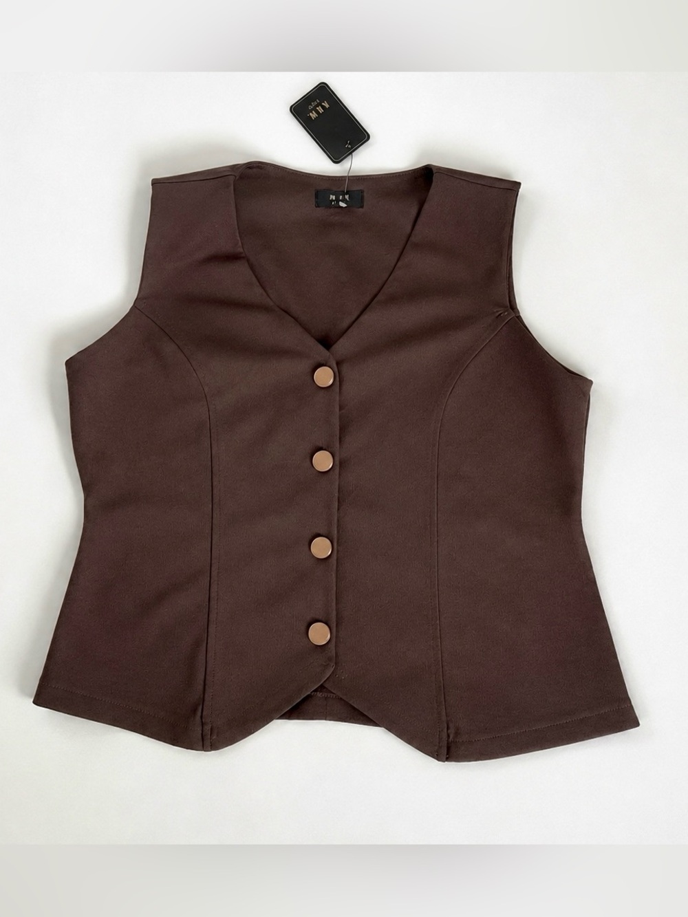 A.U.W. LA/NY Brown Structured Button Front Vest Top – Size Medium NWT